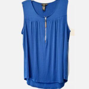 The Perfect Fit Blouse Royal Blue Sleeveless HI-Lo 1/2 zip Woman Size 1XL